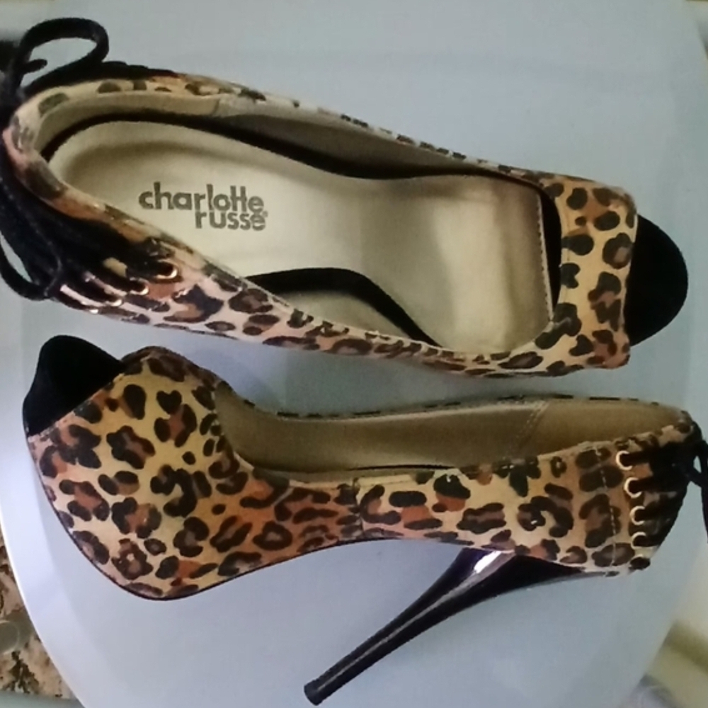 Charlotte Russe Leopard Print Peep Toe Heels